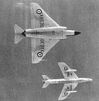 Interesting comparison of a Javelin F.(AW) Mk.4 with a Hawker Hunter, showing the enormous variations in planform and size of two aircraft which grew from the same original specification.